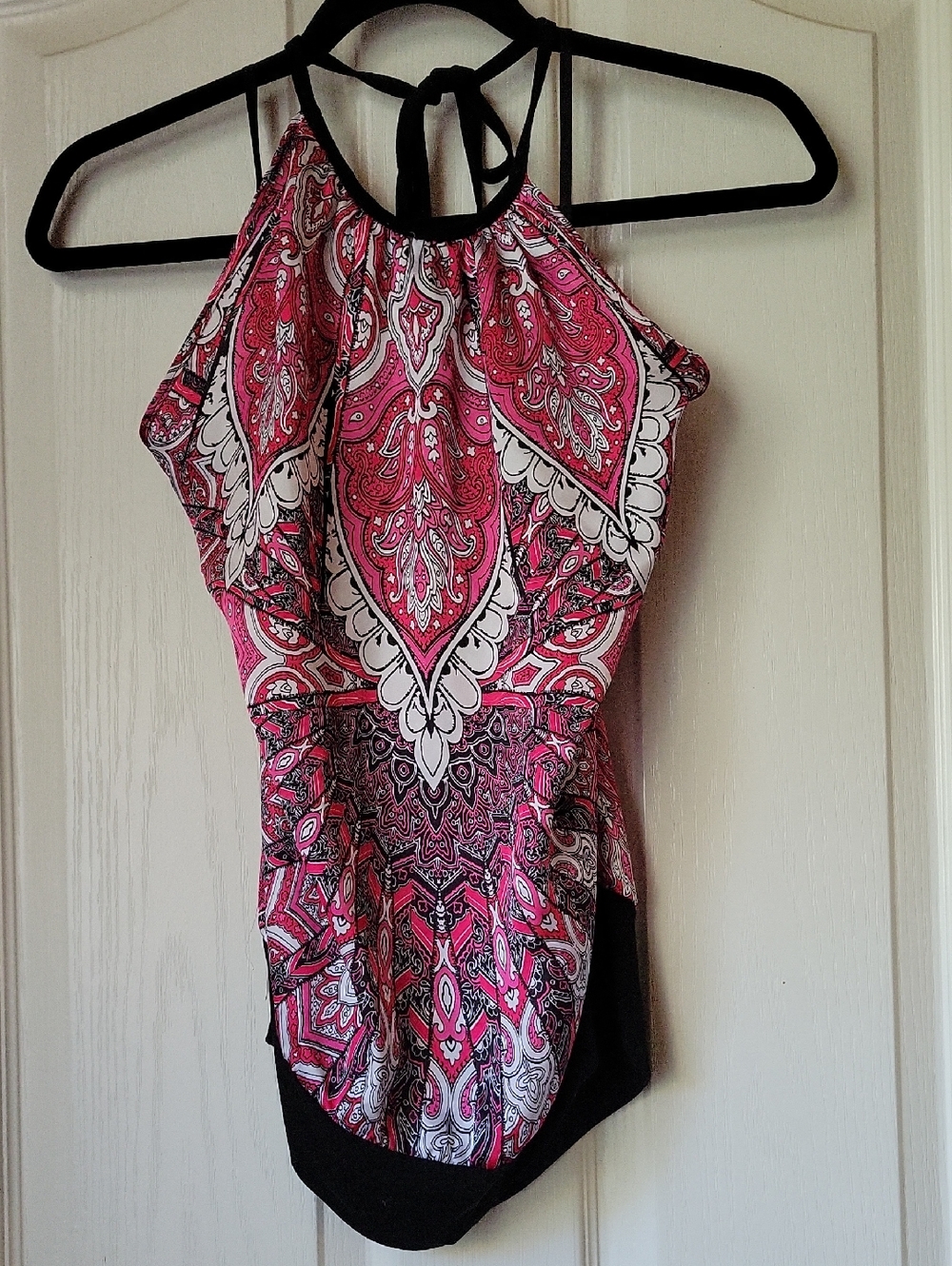 Bwear Pink Paisley Halter Top with Black Trim